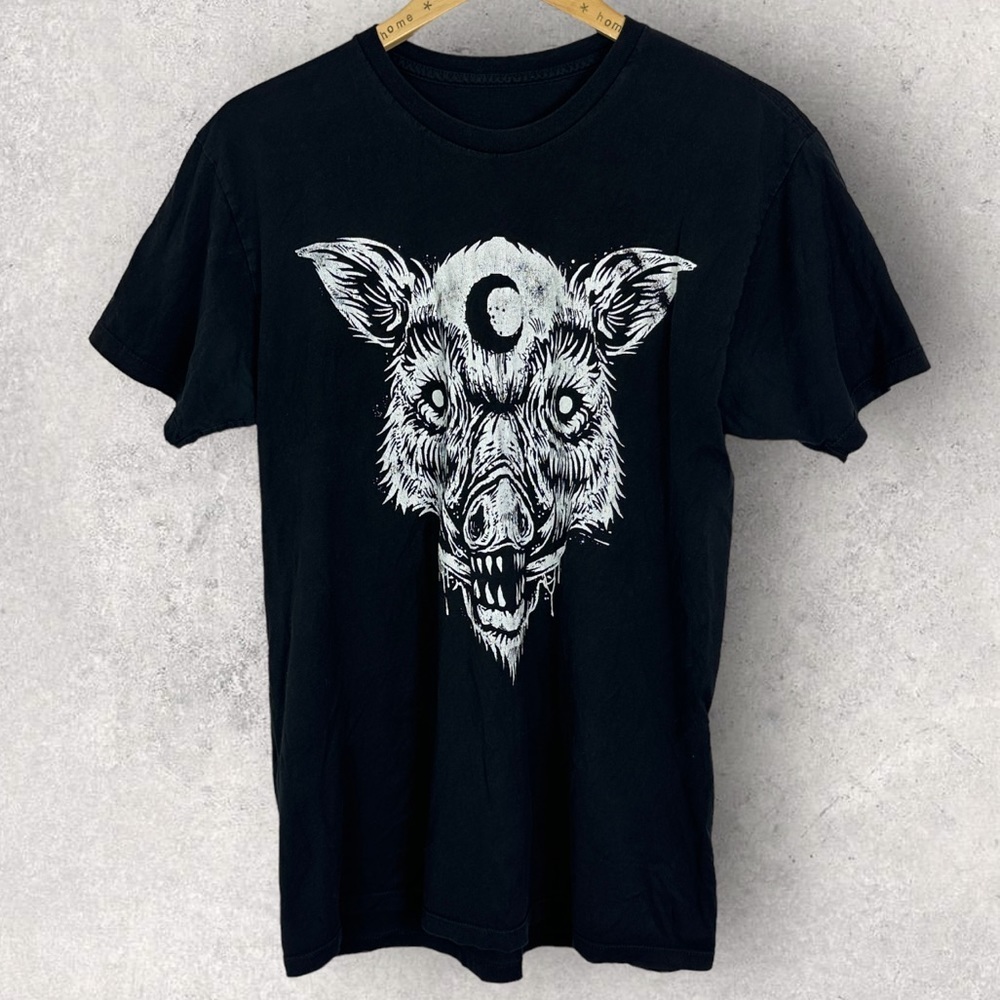 No Funeral Band Tee Black White Graphic T-Shirt Short Sleeve Crew Neck Grunge M